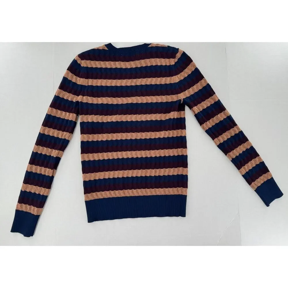 Jason Wu Collective Sweater Sz S Striped Eyelet Crochet Academia Preppy Fitted​​ - Picture 14 of 16